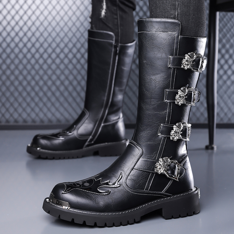 Outdoor Lighting Black - Sepatu Bot Panjang Kulit Desainer Baru