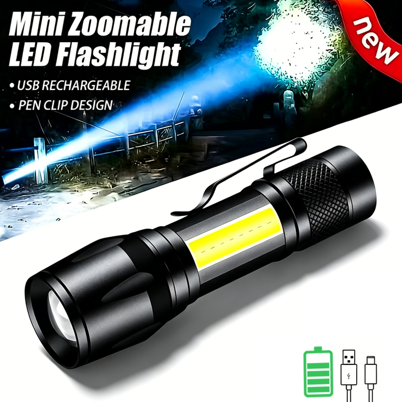 Outdoor Lighting Black - Senter LED Mini COB+XPE Senter Portabel
